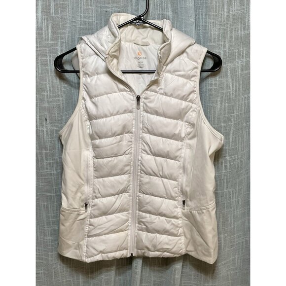 Tangerine Puffer Jacket Hooded Vest Lightweight Packable  Zip Pockets Sz S - Picture 1 of 11